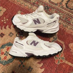 New Balance Kids White and Purple Sneakers